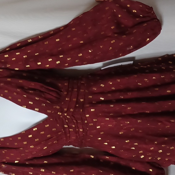 B.DARLIN Women's Wine/Gold V-Neck Pleated Waist Layered Dress. Size 9/10 - Picture 4 of 13